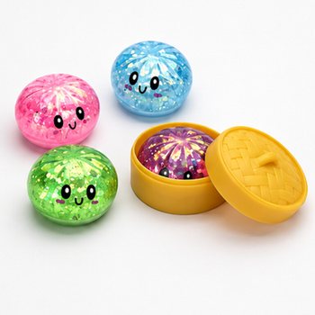 RAGE - Squishy GLITTER Bun Dumplings ŻGĦAR (Daqs 5.5 x 5.5 x 3 cm) - Ġugarell Fidget Virali 2026 (24 biċċa)