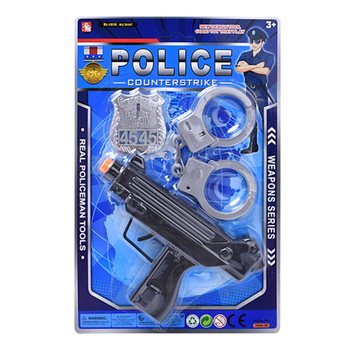 Sett tal-Pulizija tal-Logħob b'Submachine Gun, Manetti u Badge (6 biċċiet)