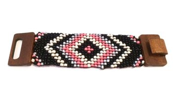 Ibiza Bracelet Stil Azteki bi Msuq tal-Injam Roża/Iswed (1 biċċa)
