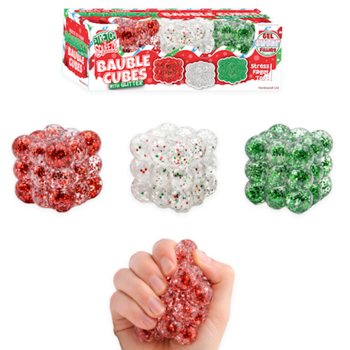 SQUEEZY GLITTER BAUBLE CUBES - BIL-GLITTER - SET TA' 3 CUBES - SUGAR FILLING - DISPLAY (6 SETS)