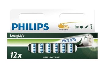 12x BATTERIJI "PHILIPS - SUPER HEAVY DUTY" AA - LONGLIFE (12 pz f'Blister)