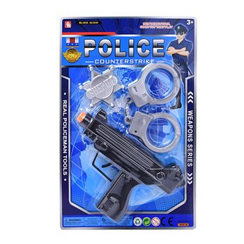 Sett tal-Pulizija tal-Logħob b'Submachine Gun, Manetti u Badge (6 biċċiet)
