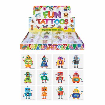 TATTOOS DIVERTENTI - MUDELL: ROBOT, Kull pakk fih 12-il Tattoo FID-DISPLAY (48 biċċa)