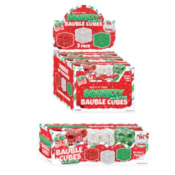 SQUEEZY GLITTER BAUBLE CUBES - BIL-GLITTER - SET TA' 3 CUBES - SUGAR FILLING - DISPLAY (6 SETS)