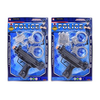 Sett tal-Pulizija tal-Logħob b'Submachine Gun, Manetti u Badge (6 biċċiet)