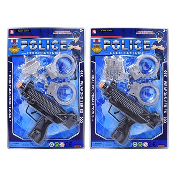Sett tal-Pulizija tal-Logħob b'Submachine Gun, Manetti u Badge (6 biċċiet)