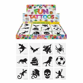 TATTOOS DIVERTENTI - MUDELL: SUBIEN, Kull pakk b'12-il Tattoo F'DISPLEJ (48 biċċa)