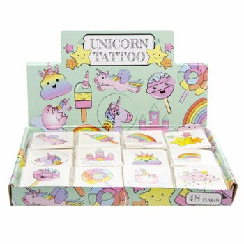 Tattoos Divertenti Unicorn - Pakk ta' 12-il Tattoo (Displej b'48 Pakk)
