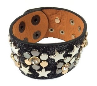 Braċjalett Wiesgħa Lussuż Iswed bi Studs u Strass (1 biċċa)