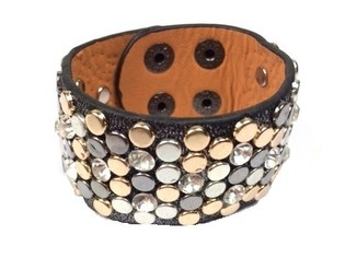Brazzuletta Wiesgħa Lussuża Sewda bi Studs u Strass (1 pz)