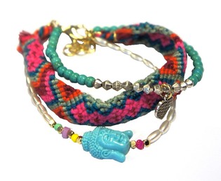 Ibiza Look Bracelet bi 3 Saffi bil-Buddha (1 pz)