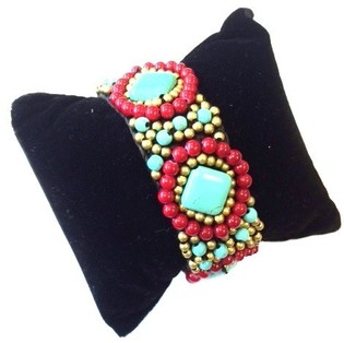 Bracelet Stil Ibiza Turquoise/Aħmar (1 pz)