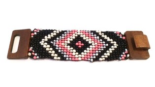 Ibiza Bracelet Stil Azteki bi Msuq tal-Injam Roża/Iswed (1 biċċa)