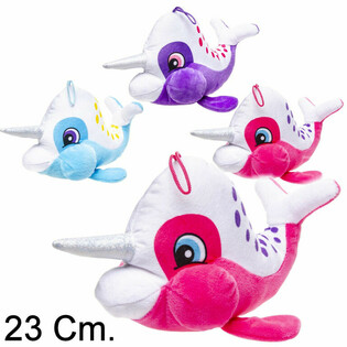 Narwal tal-Plush bil-Qarn - 23 cm - Kuluri Mix (12-il biċċa)