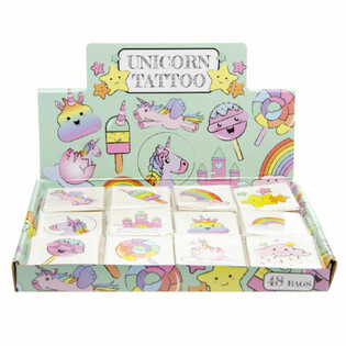 Tattoos Divertenti Unicorn - Pakk ta' 12-il Tattoo (Displej b'48 Pakk)