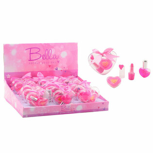 Sett tal-Make-up Bella għat-Tfal ta' 3 Biċċiet f'Forma ta' Qalb f'Display (18-il biċċa)