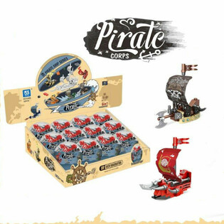 Blokki tal-Kostruzzjoni Vapur tal-Pirati f'Ballun Sorpriża - Display (12-il biċċa)